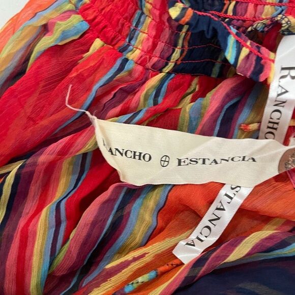 Rancho Estancia Blouse Women's XL Colorful Sheer Smocked Shirt Top Boho NWT - Picture 8 of 10